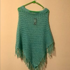 NEW FALL PONCHO Aqua Blue color lightweight with mohair & acrylic mix Luxurious